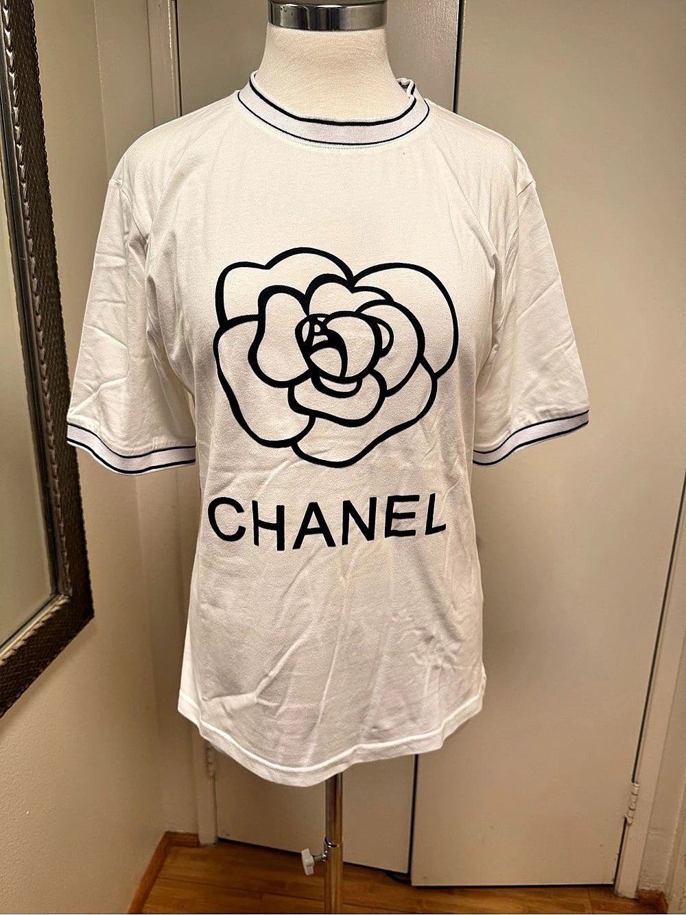 Chanel Camellia Graphic Tee in White